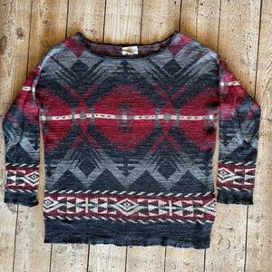 Ralph Lauren Denim & Supply Southwest Aztec Knit Sweater Red Grey Large